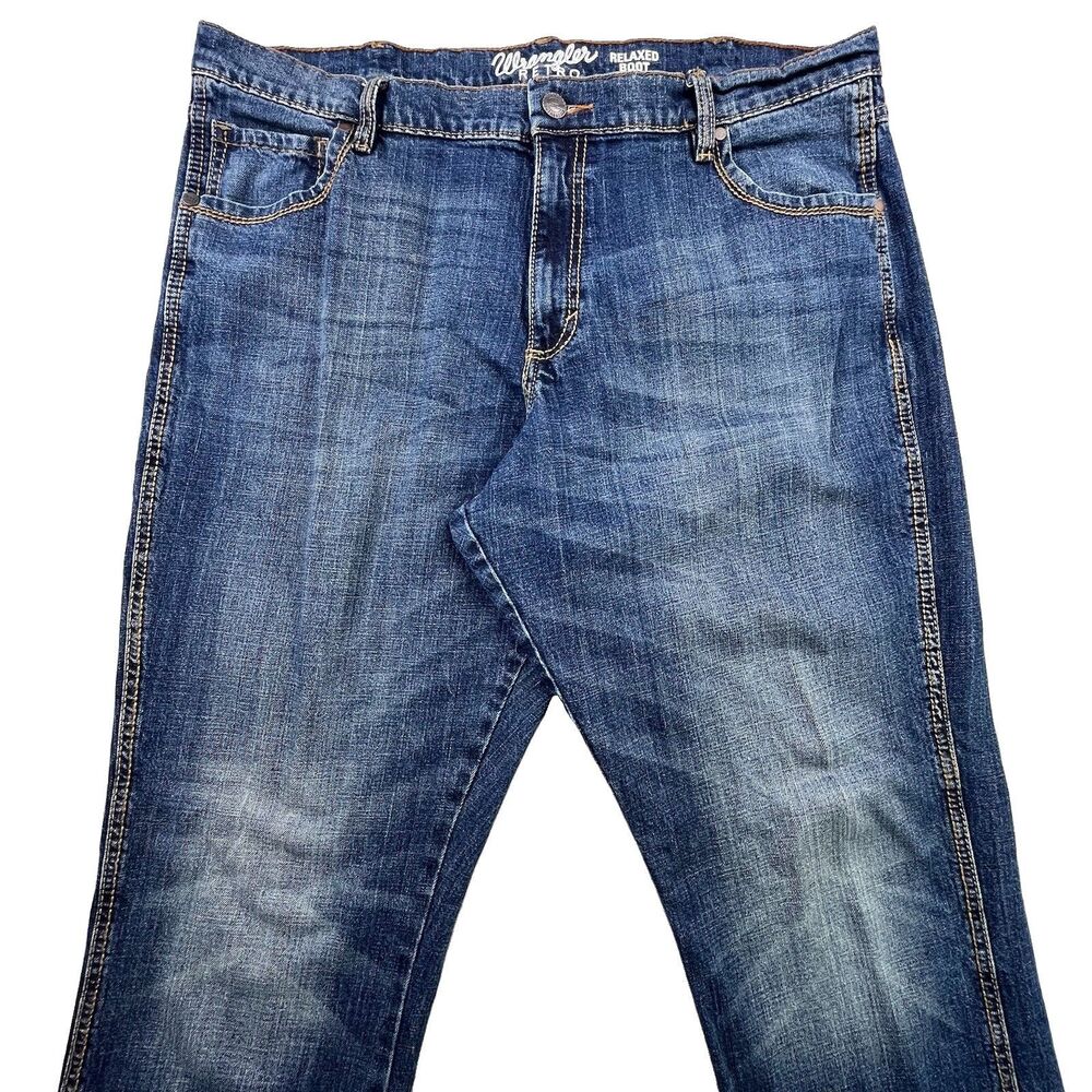 Wrangler Retro Jeans Mens 40x34 Blue Denim Relaxed Boot Strech Western Cowboy
